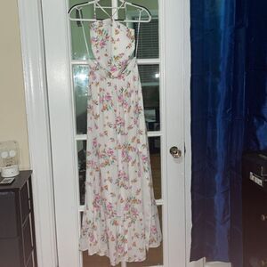 WAYF elegant summer Beach maxi long dress white pin stripe floral size medium